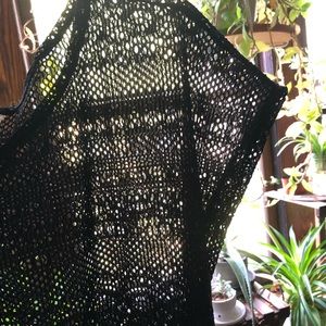 Merona Mesh Lace Open Knit Cap Sleeve Beach Swim Cover-Up - XL - Black